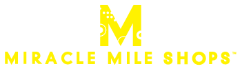Miracle Mile Shops Logo in beige background with large "M"