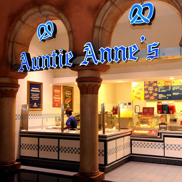 Front of Auntie Anne's store inside of Miracle Mile Shops