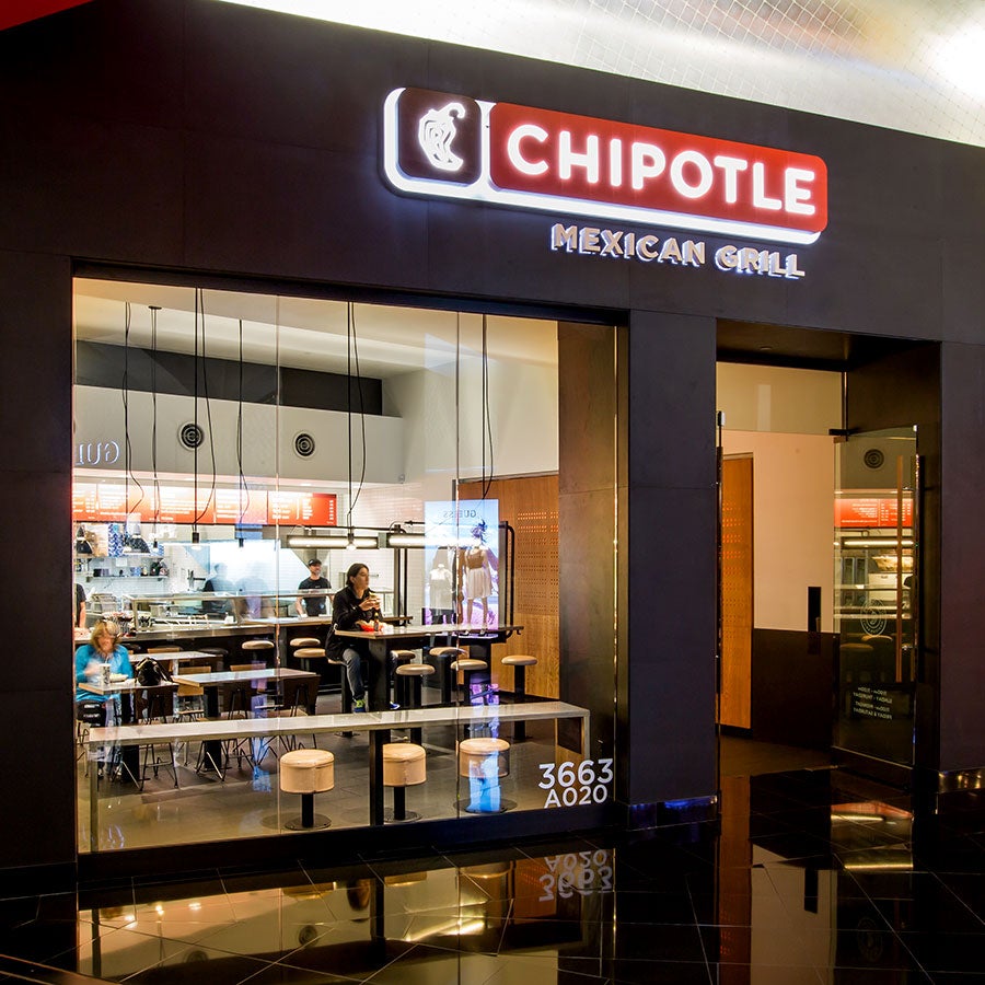 Front of Chipotle's restaurant located inside of Miracle Mile Shops